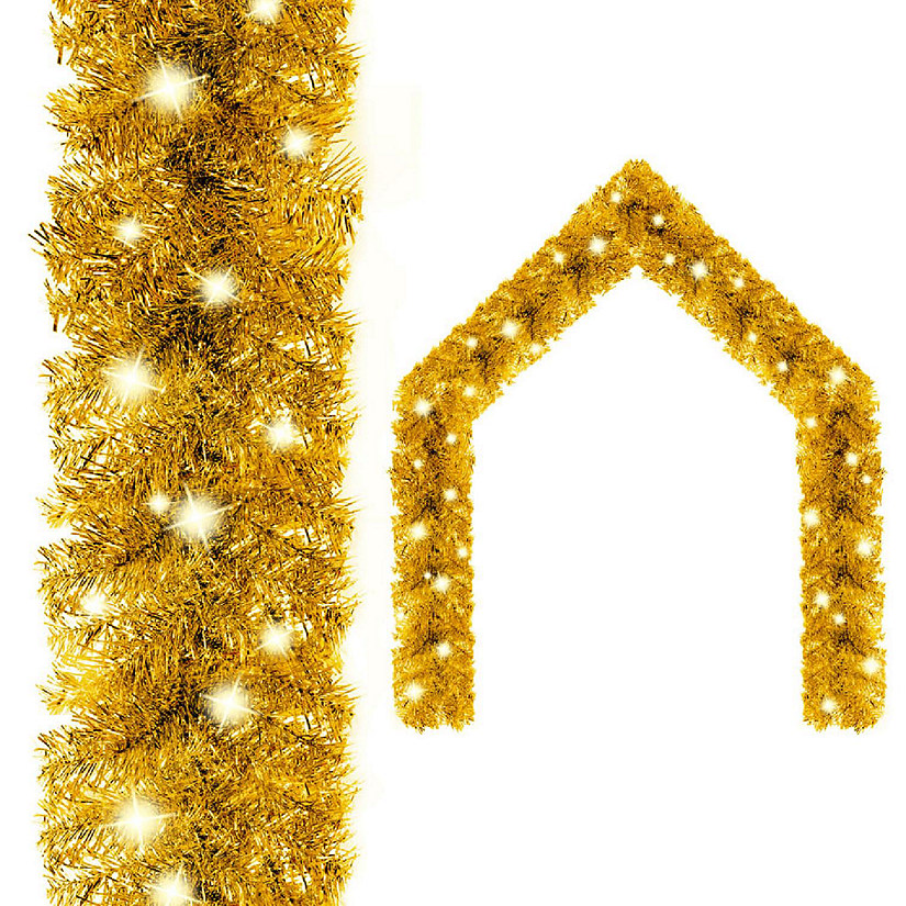 vidaXL Christmas Garland with LED Lights 16 ft Gold Image