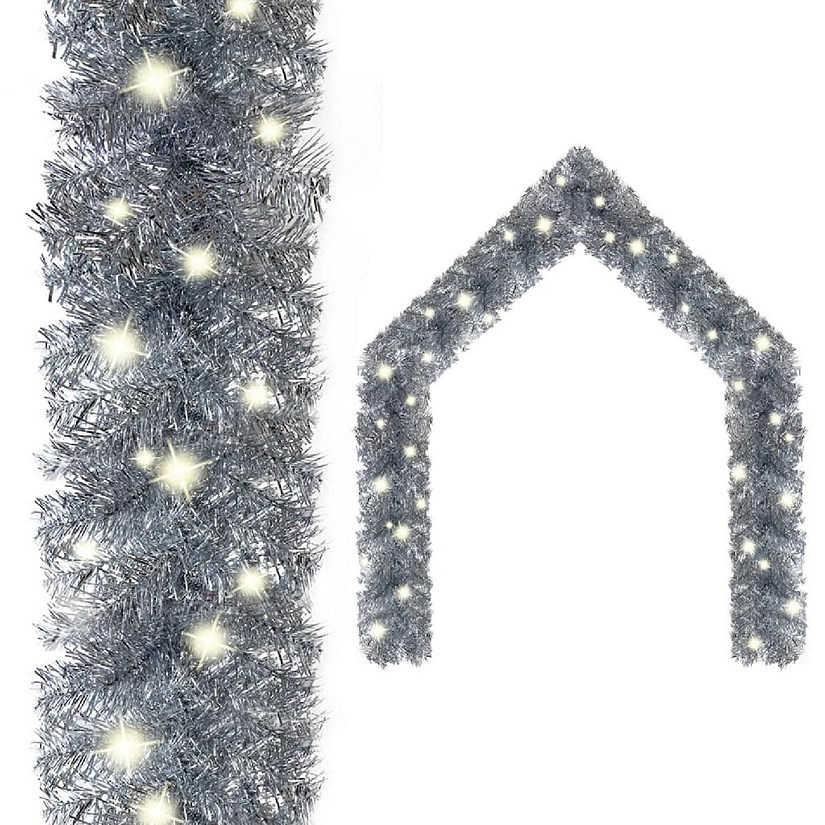 vidaXL Christmas Garland with LED Lights 33 ft Silver Image