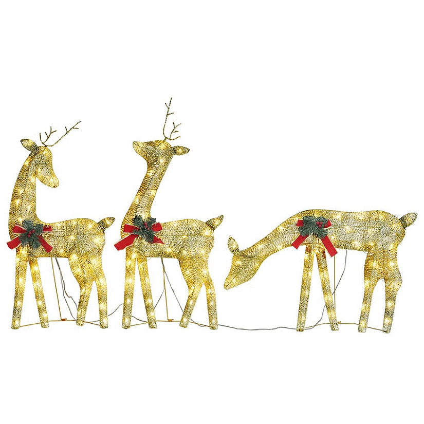 vidaXL Christmas Reindeer Family 106.3"x2.8"x35.4" Gold Warm White Mesh Image