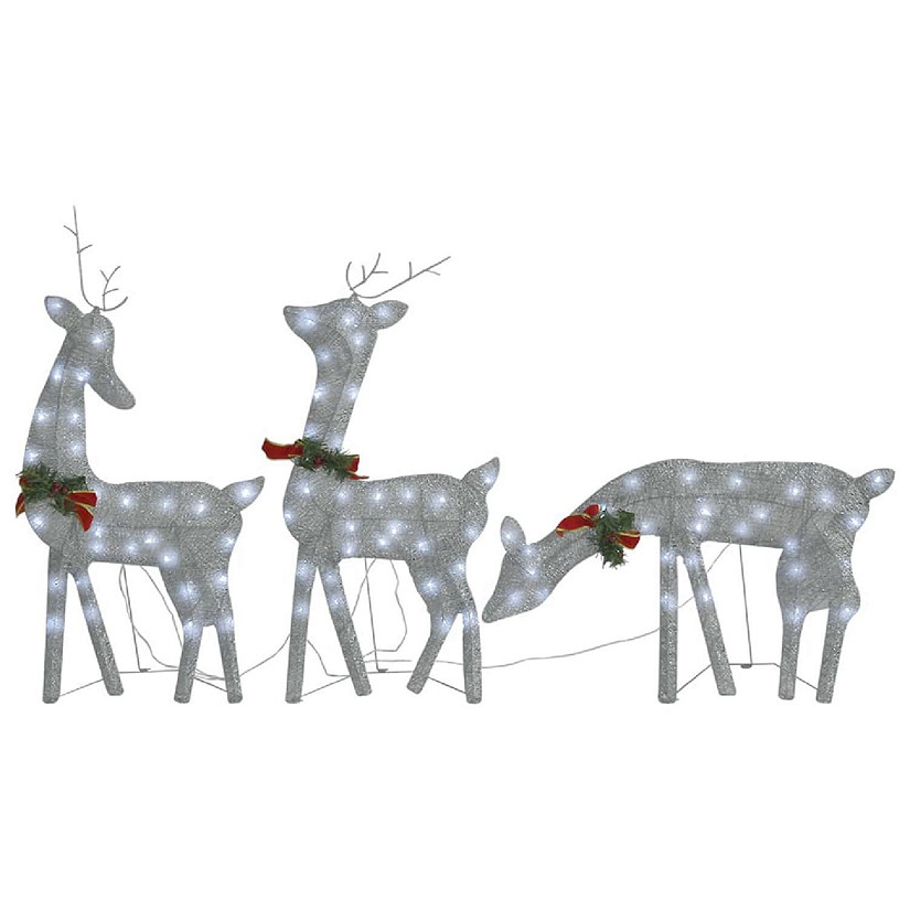vidaXL Christmas Reindeer Family 106.3"x2.8"x35.4" Silver Cold White Mesh Image