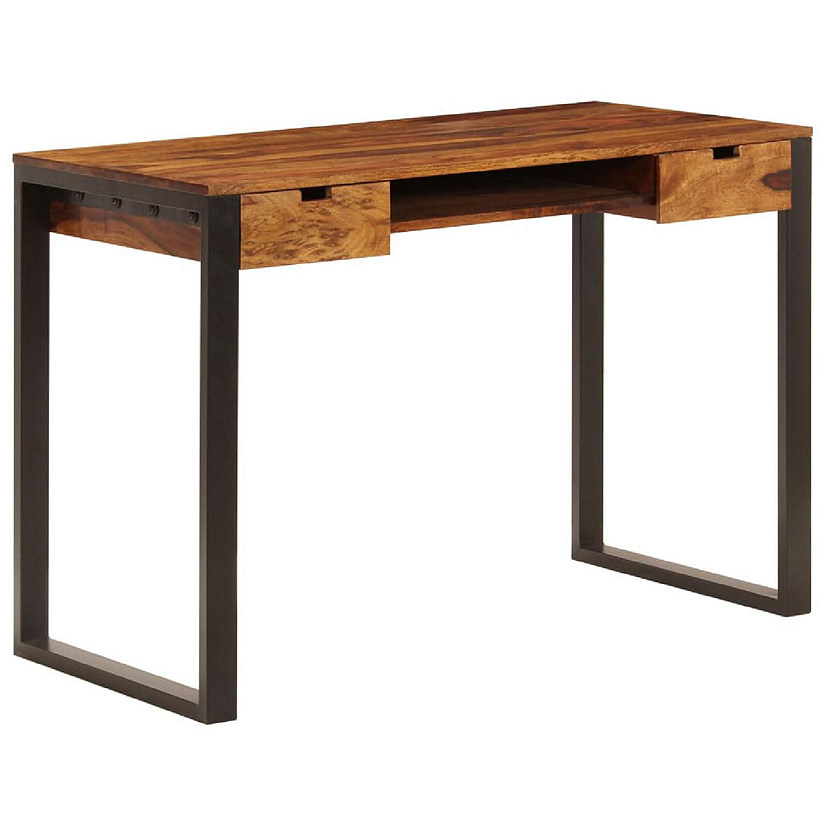 vidaXL Desk 43.3"x21.7"x30.7" Solid Sheesham Wood and Steel Image
