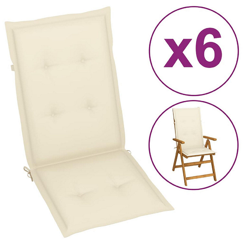 vidaXL Garden Highback Chair Cushions 6 pcs Cream 47.2"x19.7"x1.2" Fabric Image