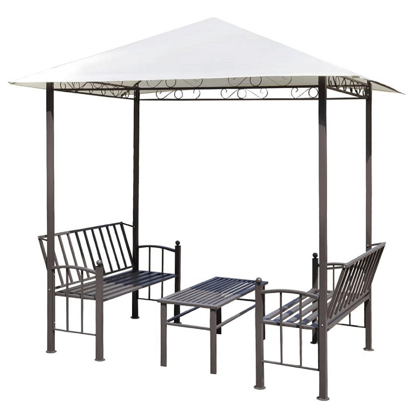 vidaXL Garden Pavilion with Table and Benches 8.2'x4.9'x7.9' Image