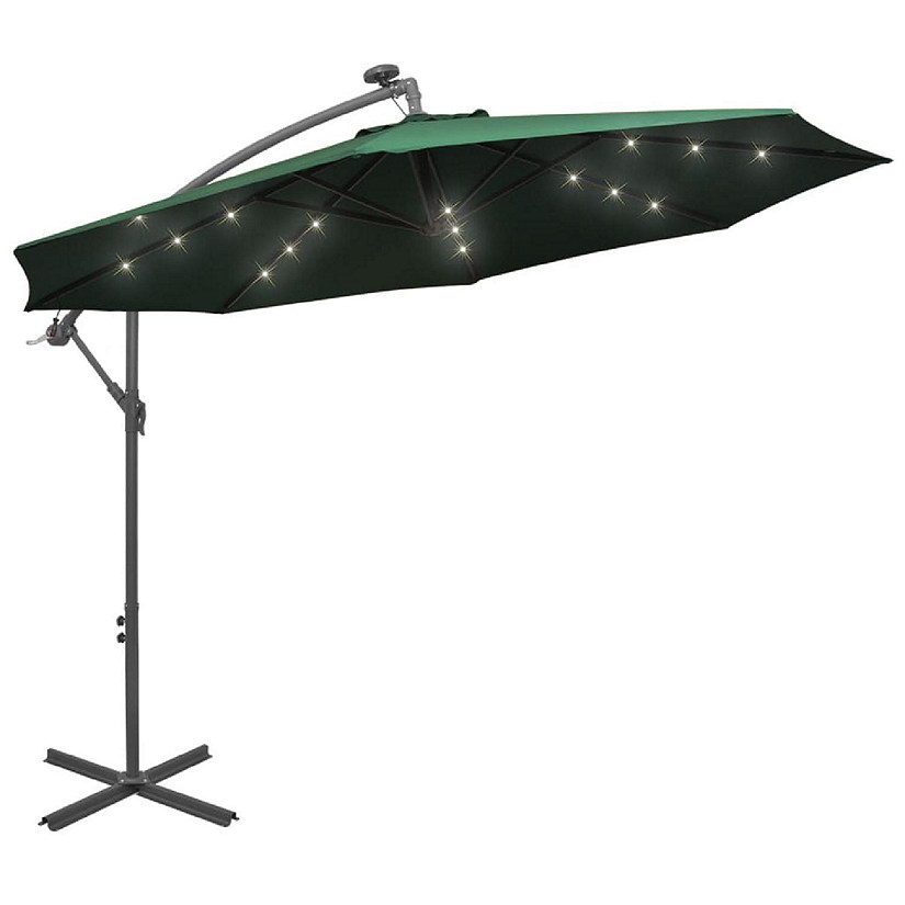 vidaXL Hanging Parasol with LED Lighting 118.1" Green Metal Pole Image