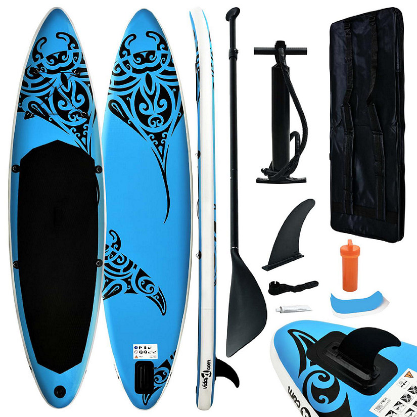 vidaXL Inflatable Stand Up Paddleboard Set 144.1"x29.9"x5.9" Blue Image