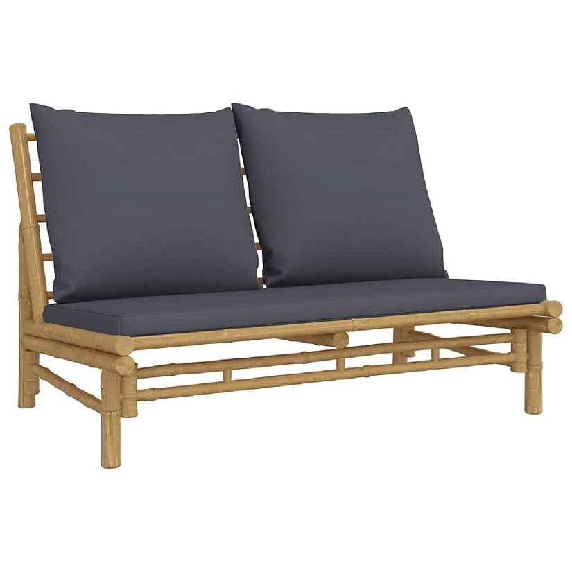 vidaXL Patio Bench with Dark Gray Cushions Bamboo Image