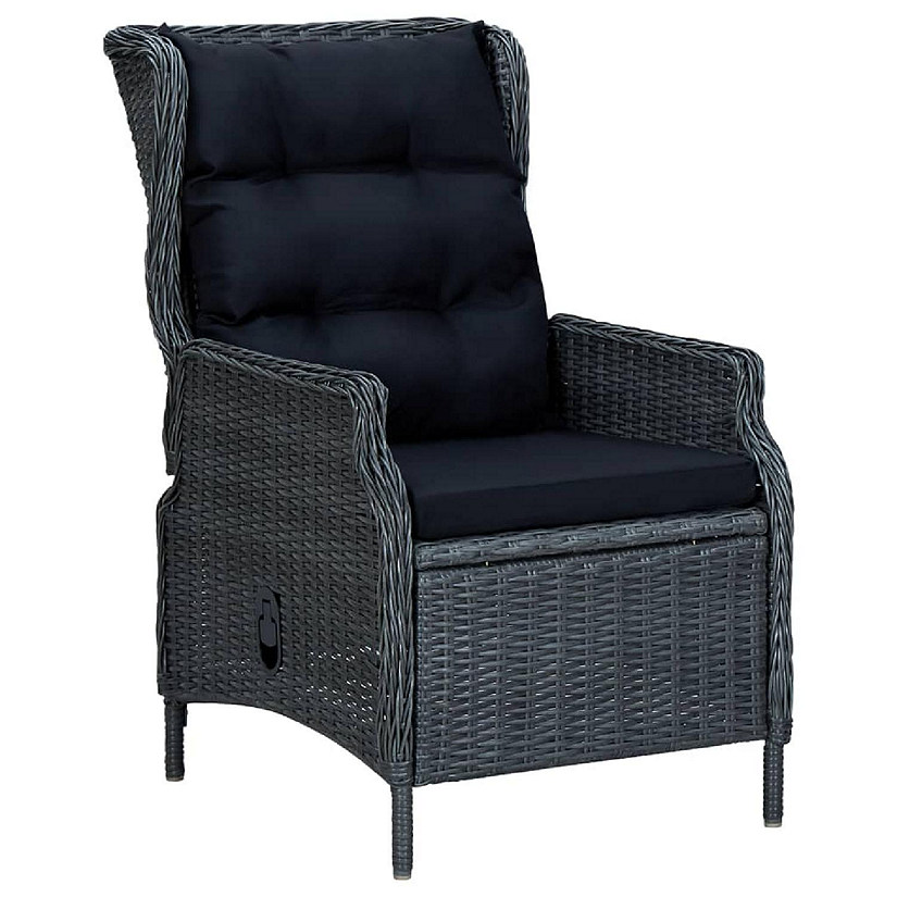 vidaXL Reclining Patio Chair with Cushions Poly Rattan Dark Gray Image