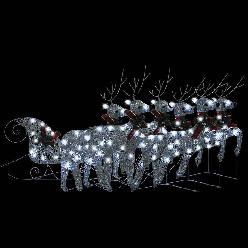 vidaXL Reindeer & Sleigh Christmas Decoration 140 LEDs Outdoor Silver Image