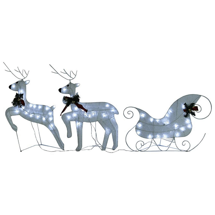 vidaXL Reindeer & Sleigh Christmas Decoration 60 LEDs Outdoor White Image