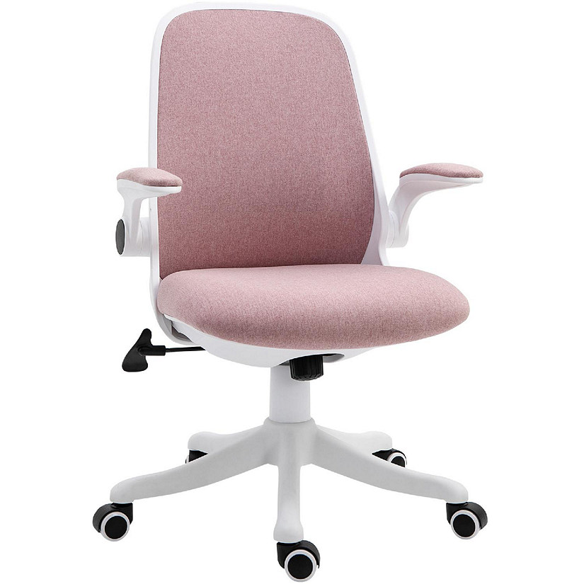 Vinsetto Linen Touch Fabric Office Desk Chair Swivel Task Chair Adjustable Lumbar Support Height and Flip up Padded Arms Pink Image