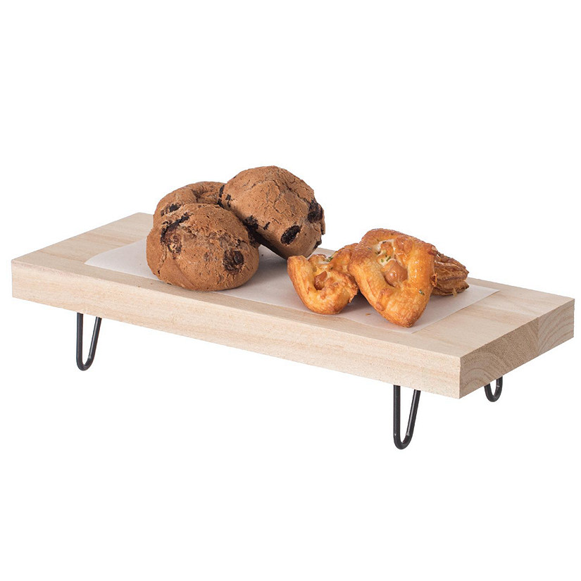 Vintiquewise Decorative Natural Wood Rectangular Tray Serving Board with Black Metal Stand Image