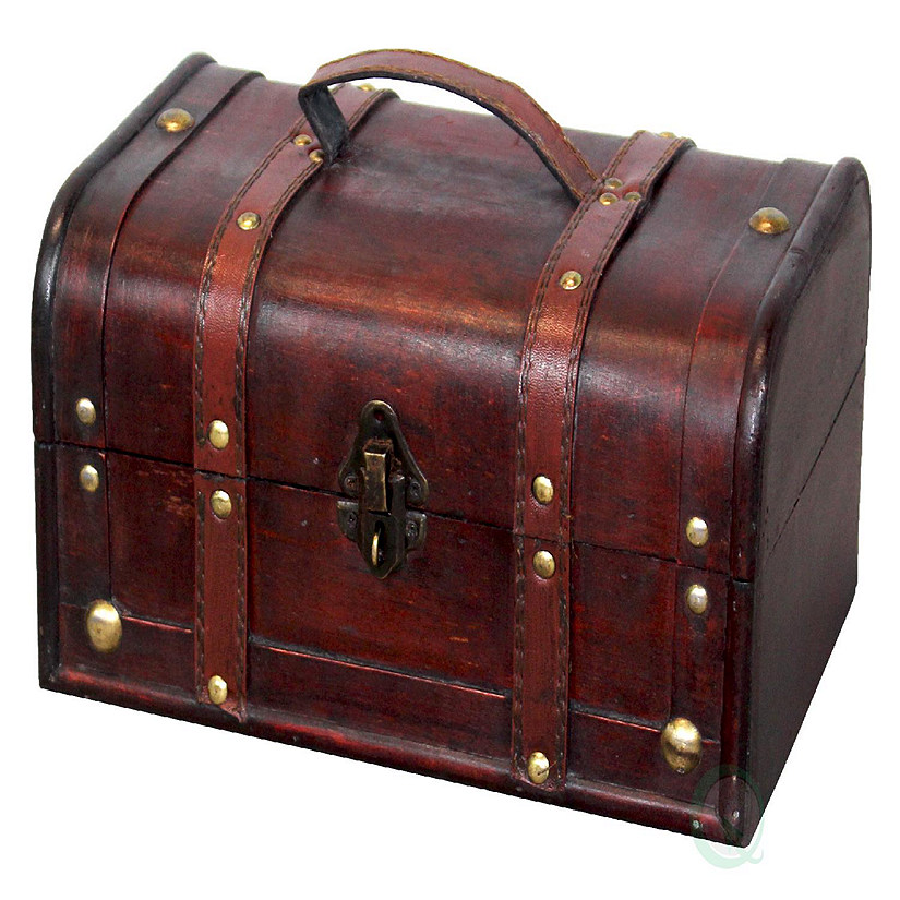 Vintiquewise Decorative Vintage Wood Treasure box - Wooden Trunk Chest with Handle Image