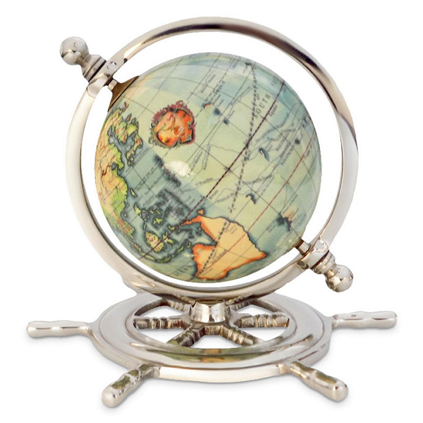 Vintiquewise Educational Decorative World Globe on Sailor Wheel for Office, Home, and School Image