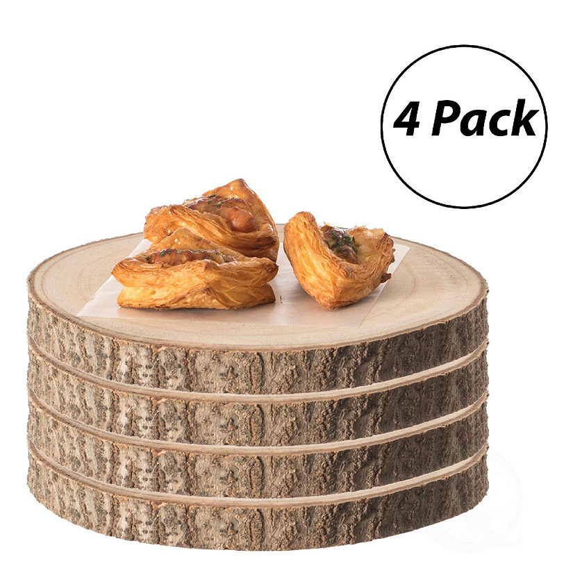 Vintiquewise Home Decor Natural Wooden Bark Slice Tray Large Rustic Table Charger Centerpiece 14" Set of 4 Image