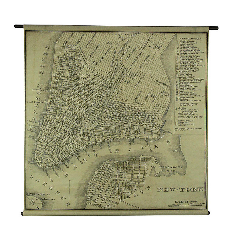 VIP Home and Garden Vintage New York Map Canvas Print Wall Hanging Image