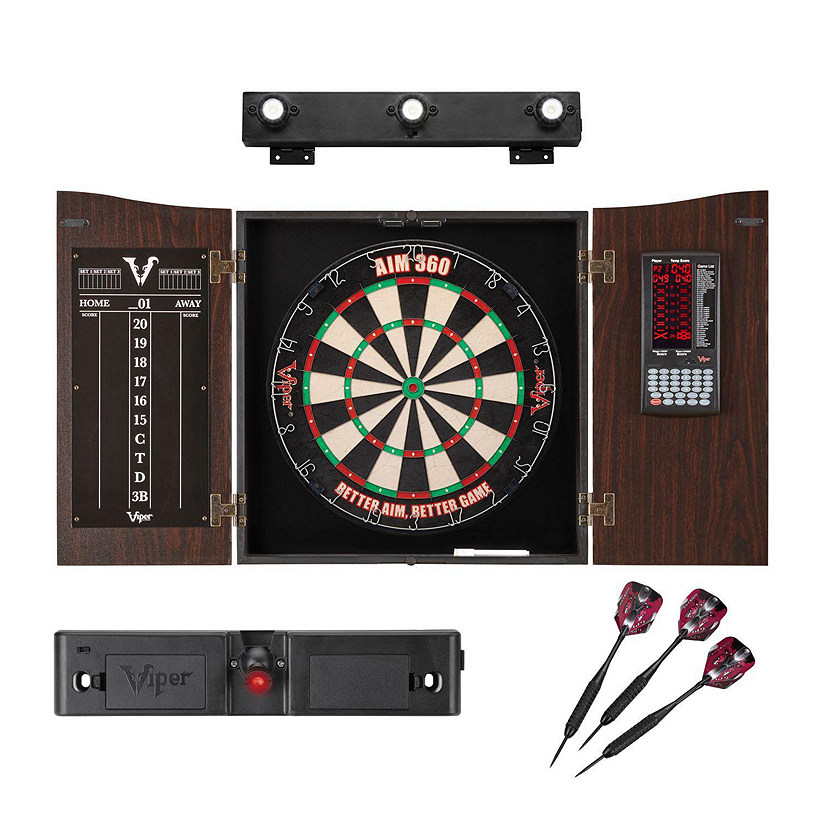 Viper Vault Deluxe Dartboard Cabinet with Built-In Pro Score, AIM 360 Dartboard, Laser Throw Line, and Shadow Buster Light Image