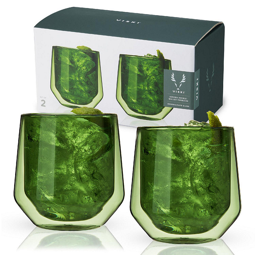 Viski Double Walled Aurora Tumblers in green set of 2 Image