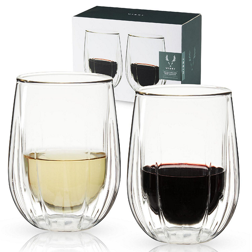 Viski Double Walled Wine Glasses 13 oz, Clear, Set of 2 Image
