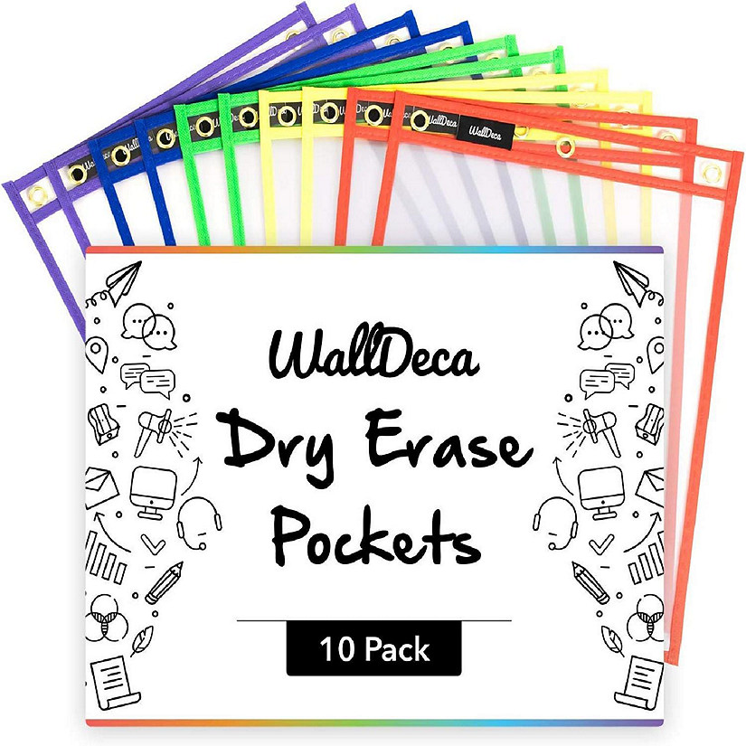 WallDeca Dry Erase Pocket Sleeves Assorted Colors (10-Pack), 8.5" x 11" Image
