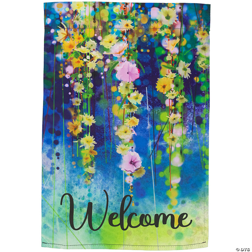 Watercolor Floral "Welcome" Outdoor Garden Flag 18" x 12.5" Image