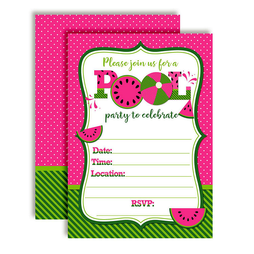 Watermelon Pool Party Pink Birthday Invitations 40pc. by AmandaCreation Image