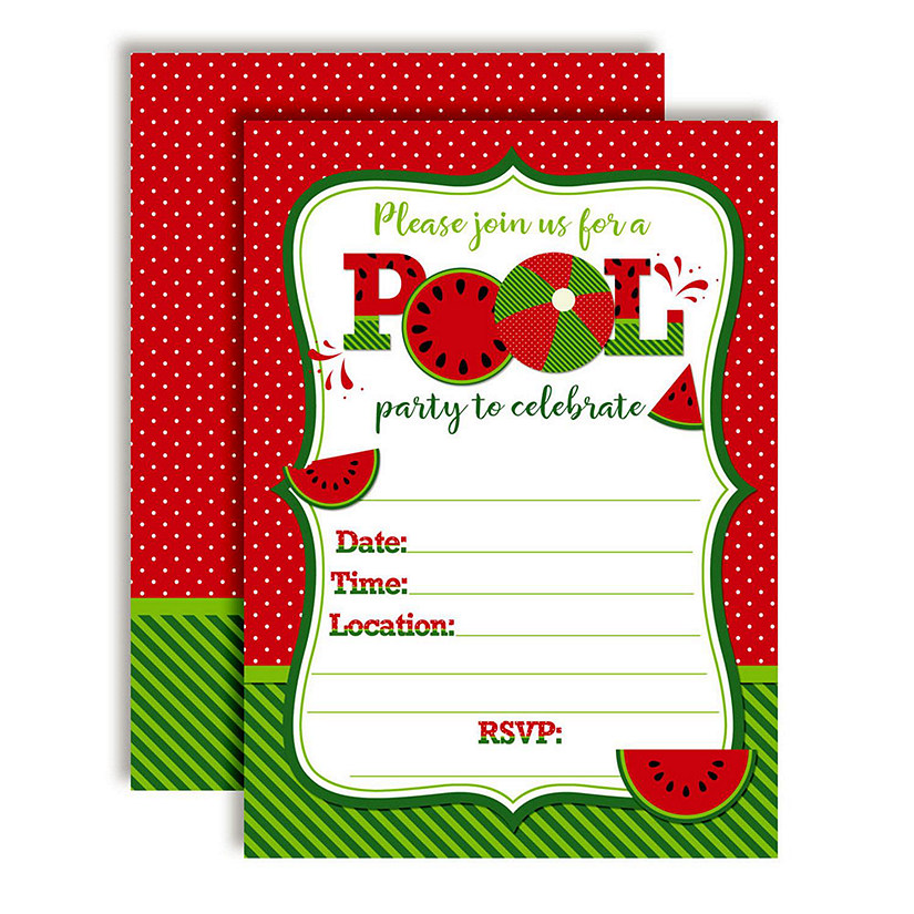 Watermelon Pool Party Red Birthday Invitations 40pc. by AmandaCreation Image