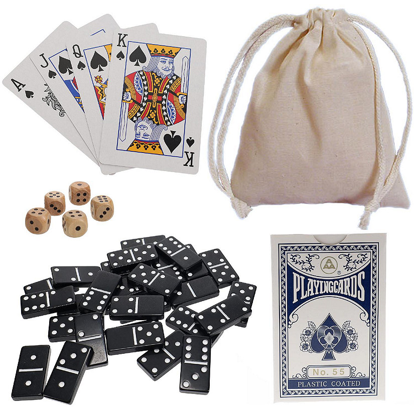 WE Games Mini Double 6 Dominoes, Dice and Card Travel Game Image
