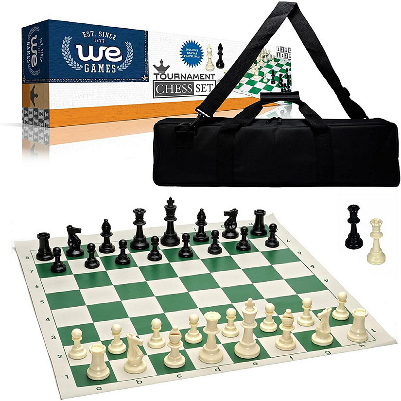 WE Games Weighted Tournament Chess Set, Board, Large Bag, Pieces 3.75 in. Image