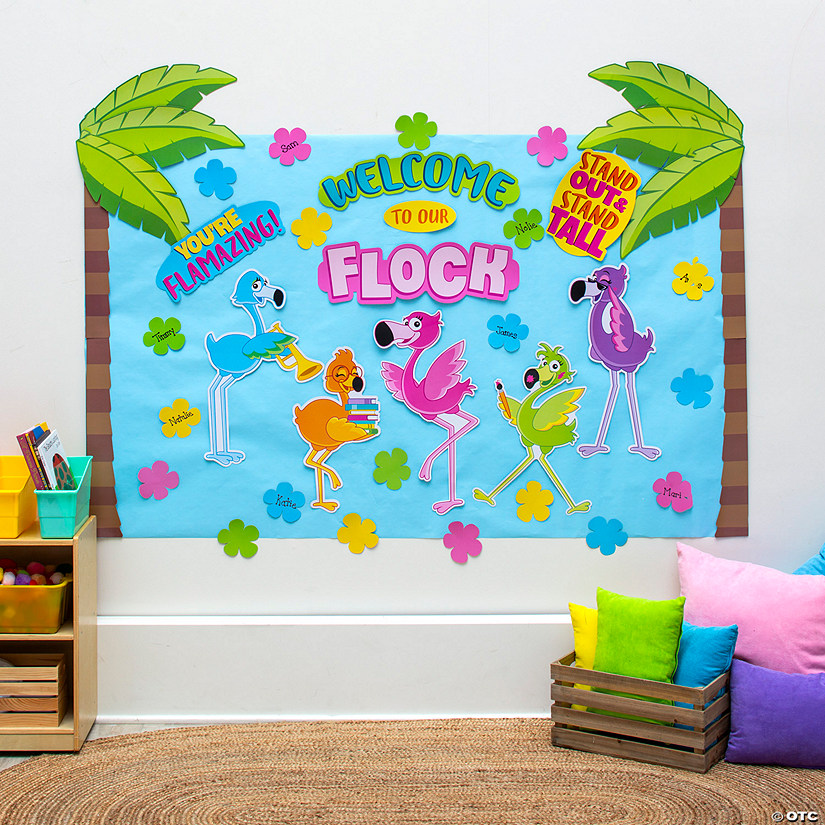 Welcome to Our Flock Flamingo Classroom Bulletin Board Set - 56 Pc. Image