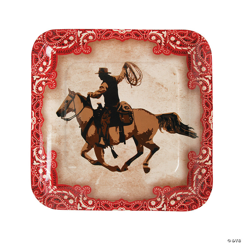 Western Cowboy Party Square Paper Dinner Plates - 8 Ct. Image