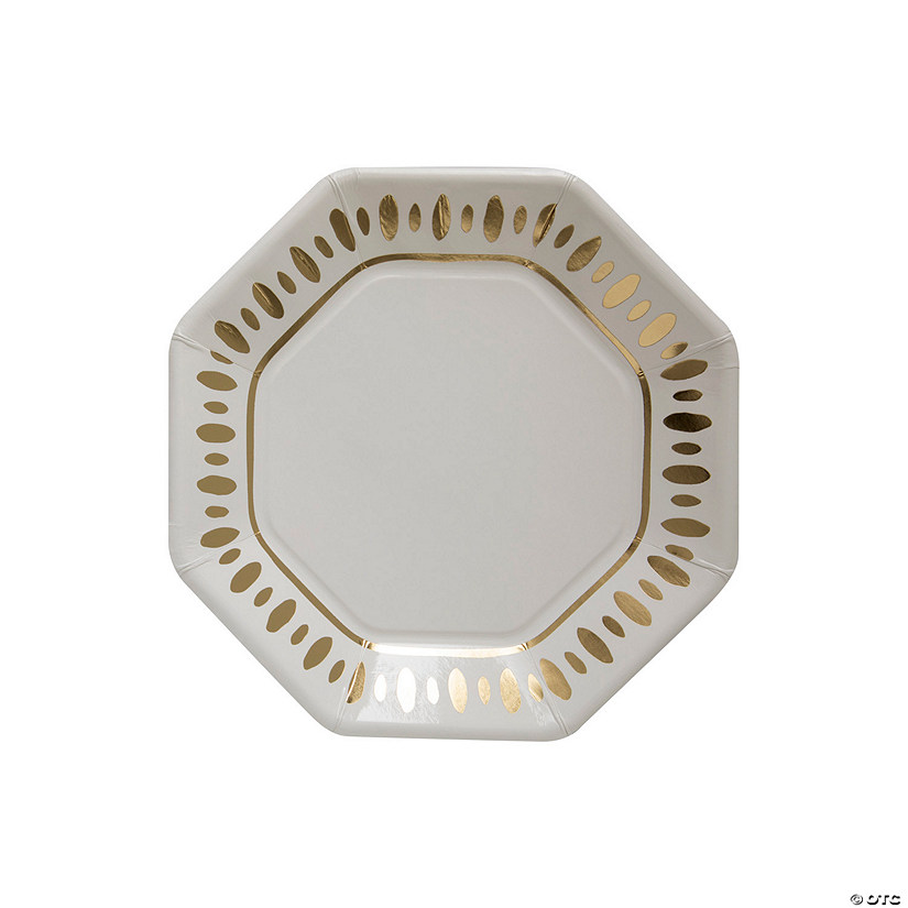 White & Gold Party Paper Dessert Plates - 8 Ct. Image