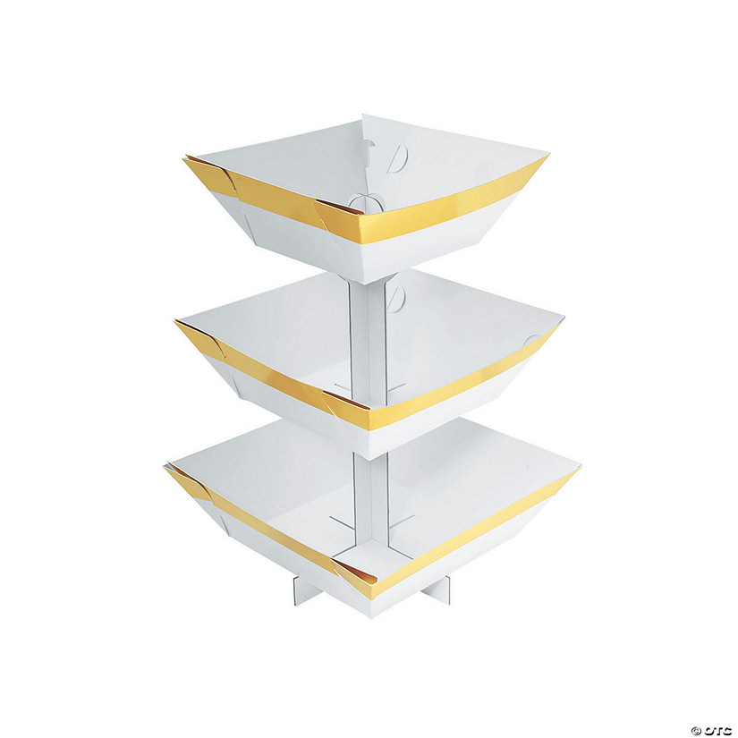 White & Gold Tiered Paper Treat Stand Image