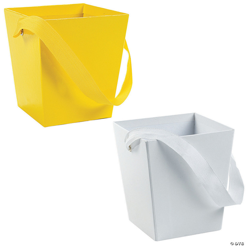 White & Yellow Cardboard Buckets with Ribbon Handle Kit - 12 Pc. Image