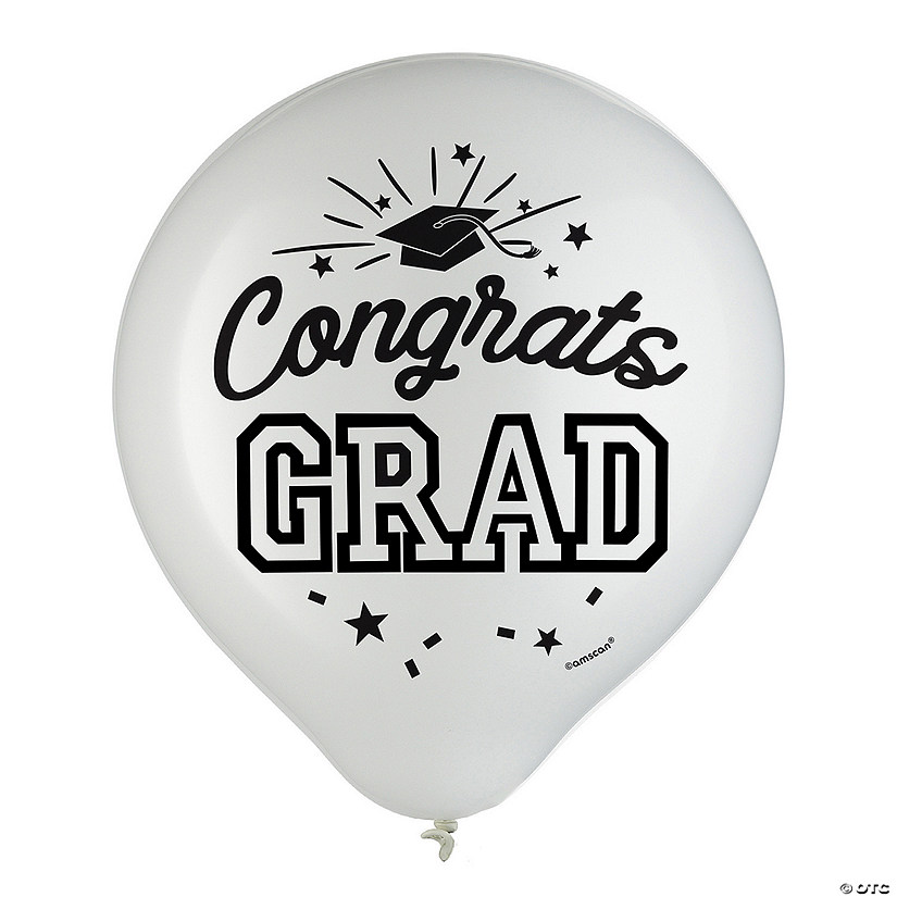 White Congrats Grad 12" Latex Balloons - 15 Pc. Image