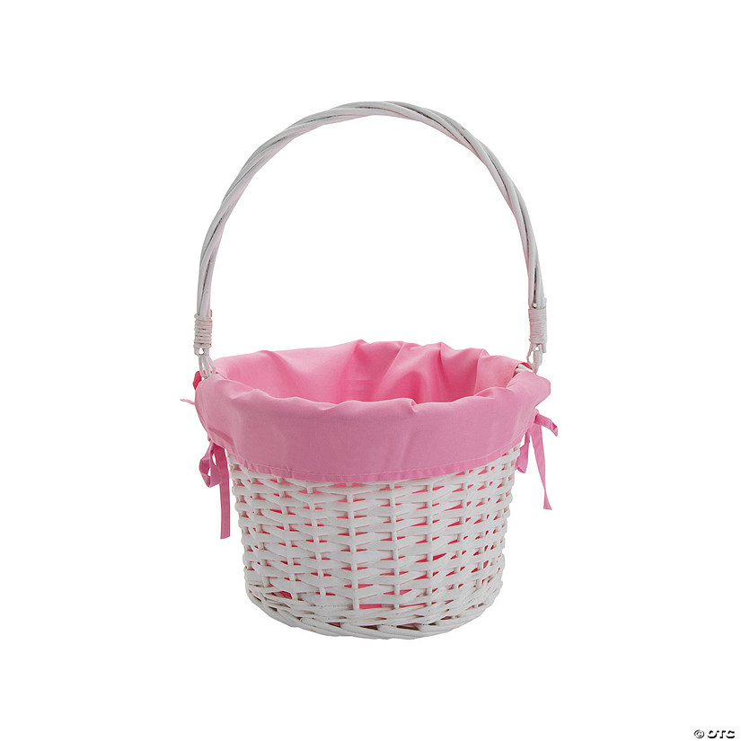 White Easter Basket with Pink Liner Image