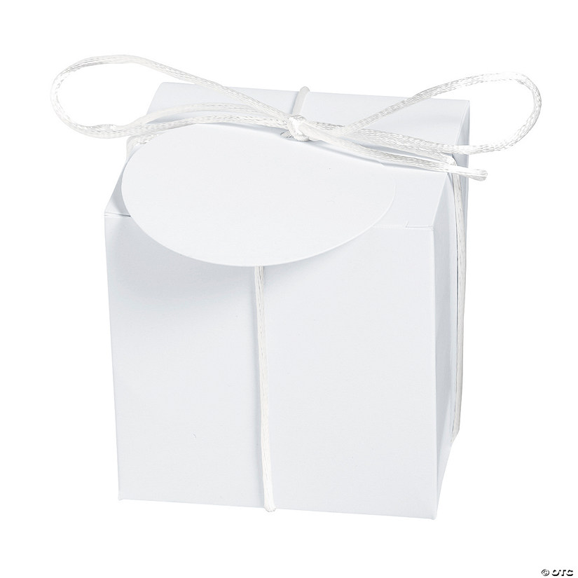 White Favor Boxes with Tie & Tag - 12 Pc. Image