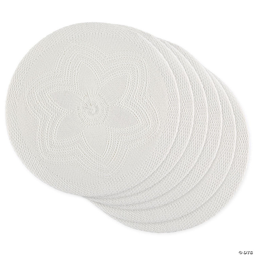 White Floral Woven Round Placemat Set/6 Image