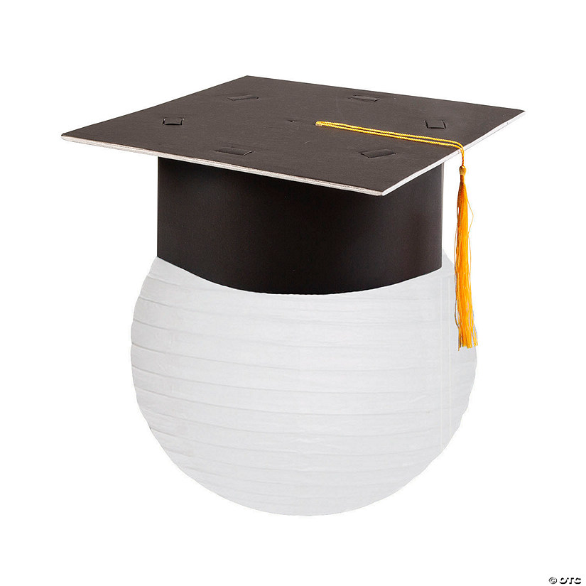 White Hanging Paper Lantern with Graduation Cap Decorating Kit - 12 Pc. Image