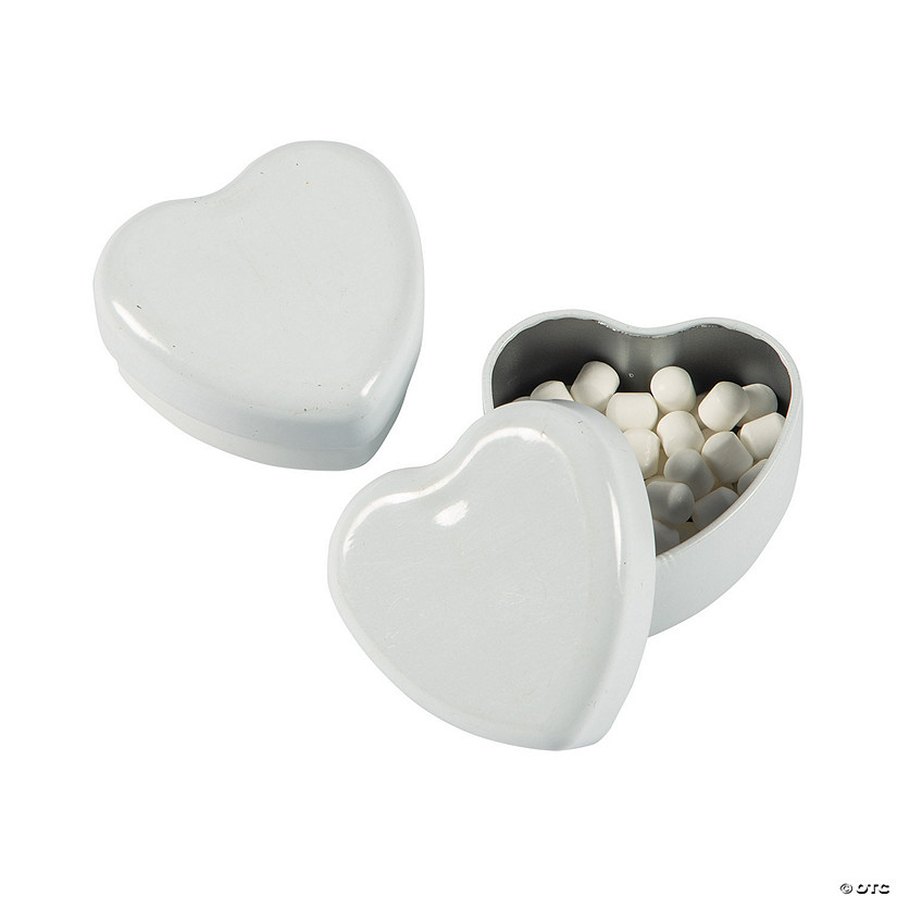 White Heart-Shaped Tins with Mints - 24 Pc. Image