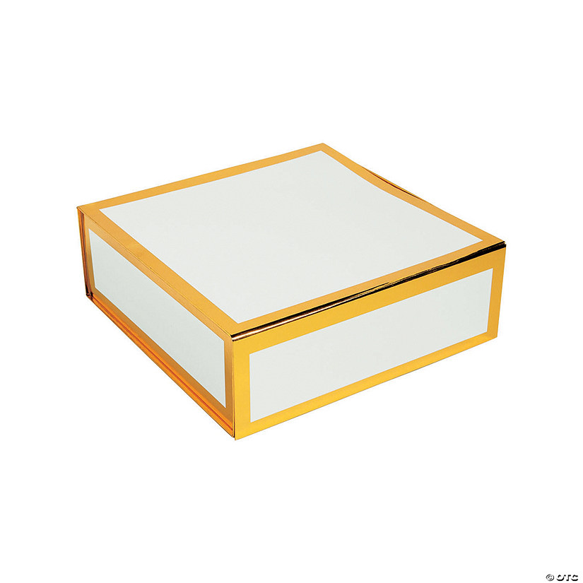 White Square Gift Box with Gold Foil Trim Image