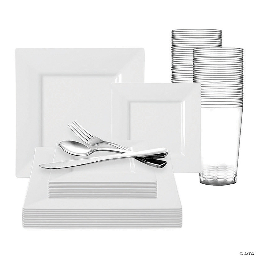White Square Plastic Dinnerware Value Set (60 Settings) Image