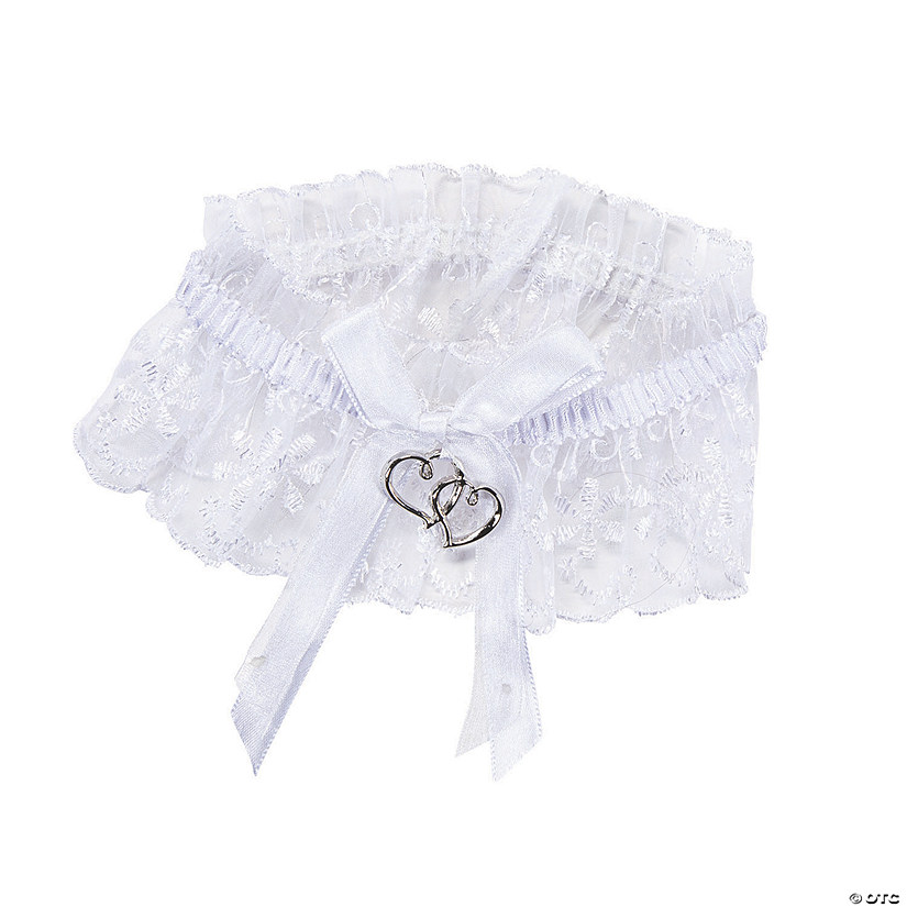 White Two Hearts Garter with Lace Trim Image