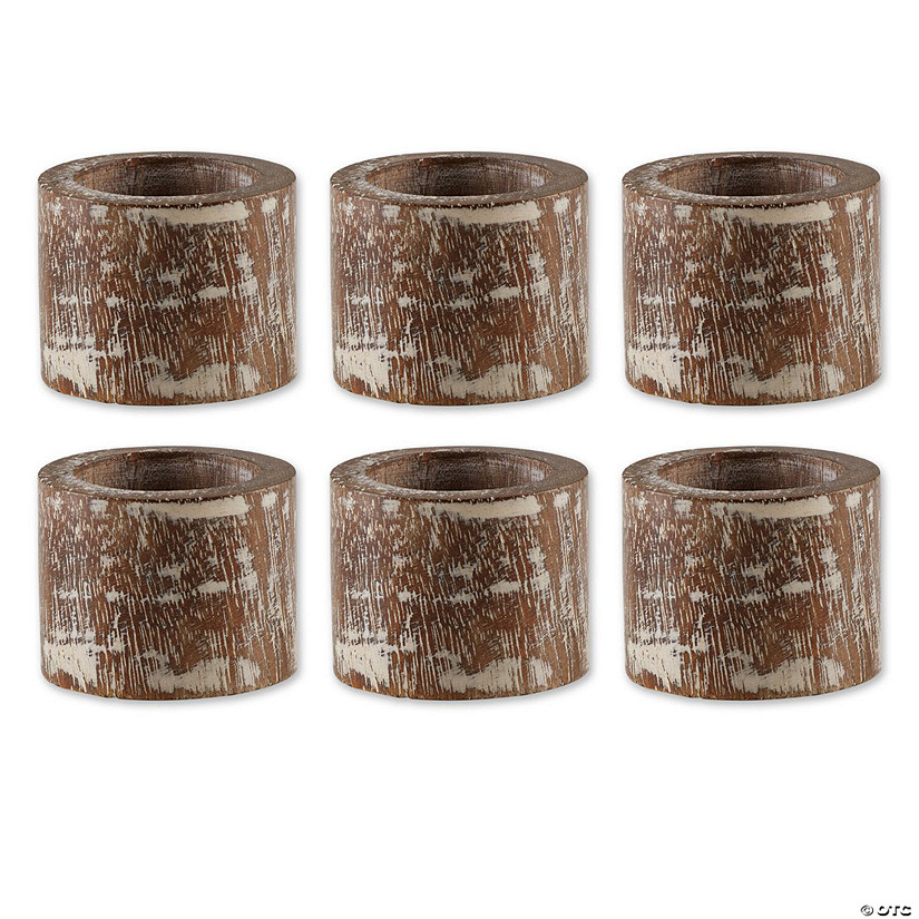 White Wash Finish Wood Band Napkin Ring (Set Of 6) Image