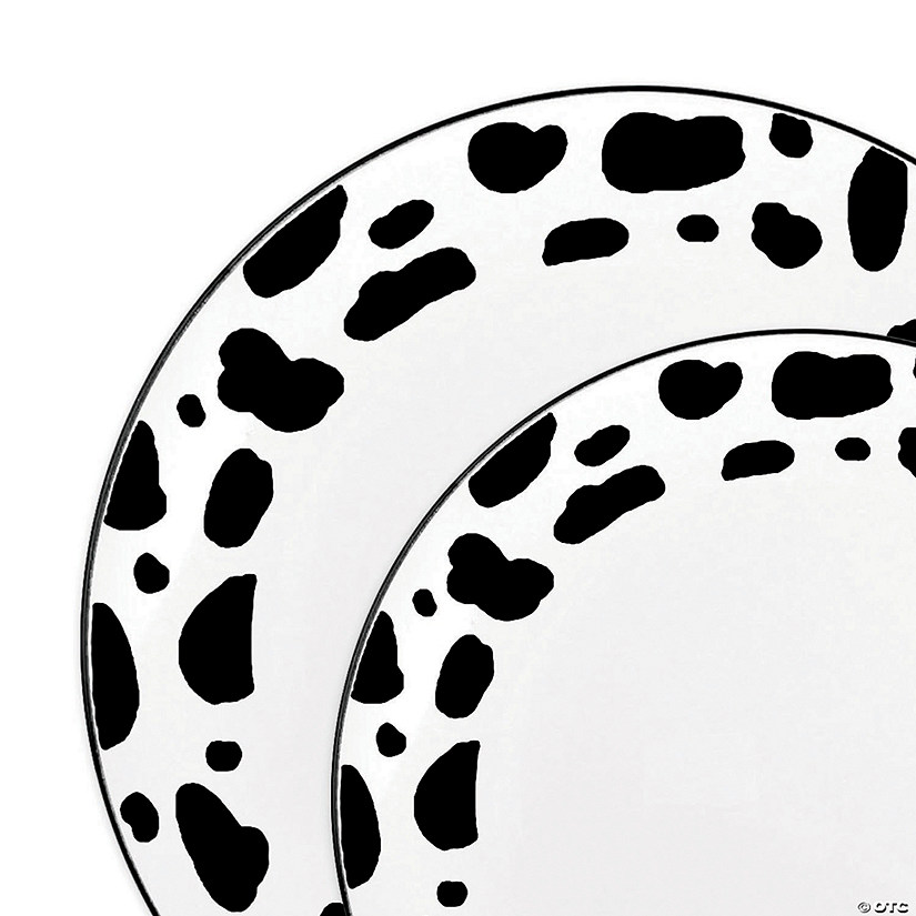 White with Black Dalmatian Spots Round Disposable Plastic Dinnerware Value Set (120 Dinner Plates + 120 Salad Plates) Image