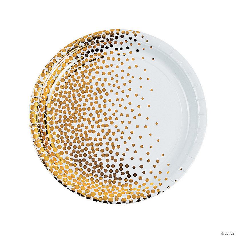White with Gold Foil Dots Paper Dinner Plates - 8 Ct. Image