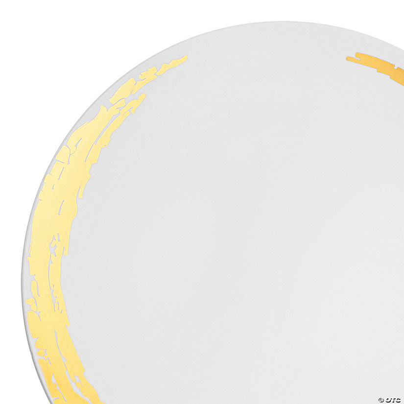 White with Gold Moonlight Round Disposable Plastic Dinnerware Value Set (20 Settings) Image