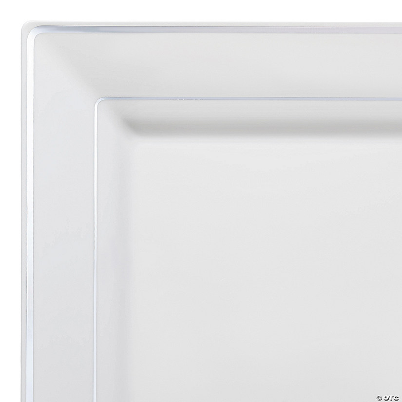 White with Silver Square Edge Rim Plastic Dinnerware Value Set (20 Settings) Image