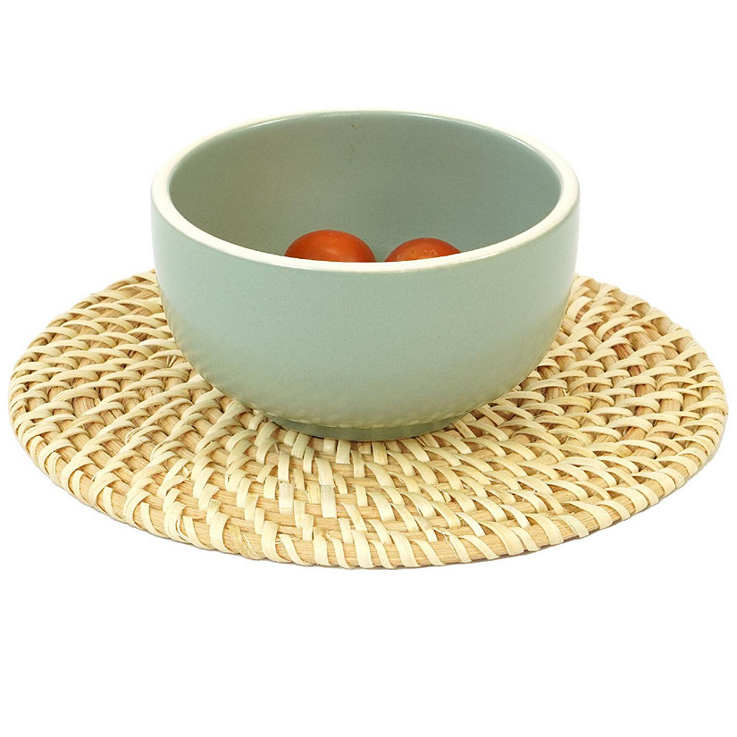 Wickerwise Set of 4 Decorative Round 7.25"" Natural Woven Handmade Rattan Placemats Image