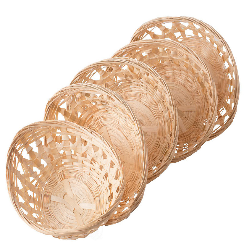 Wickerwise Set of 5 Natural Bamboo Oval Storage Bread Basket Storage Display Trays Image