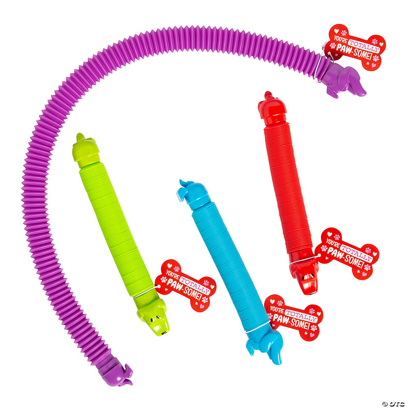 Wiener Dog Expanding Tube Toy Valentine Exchanges with Card for 12 Image